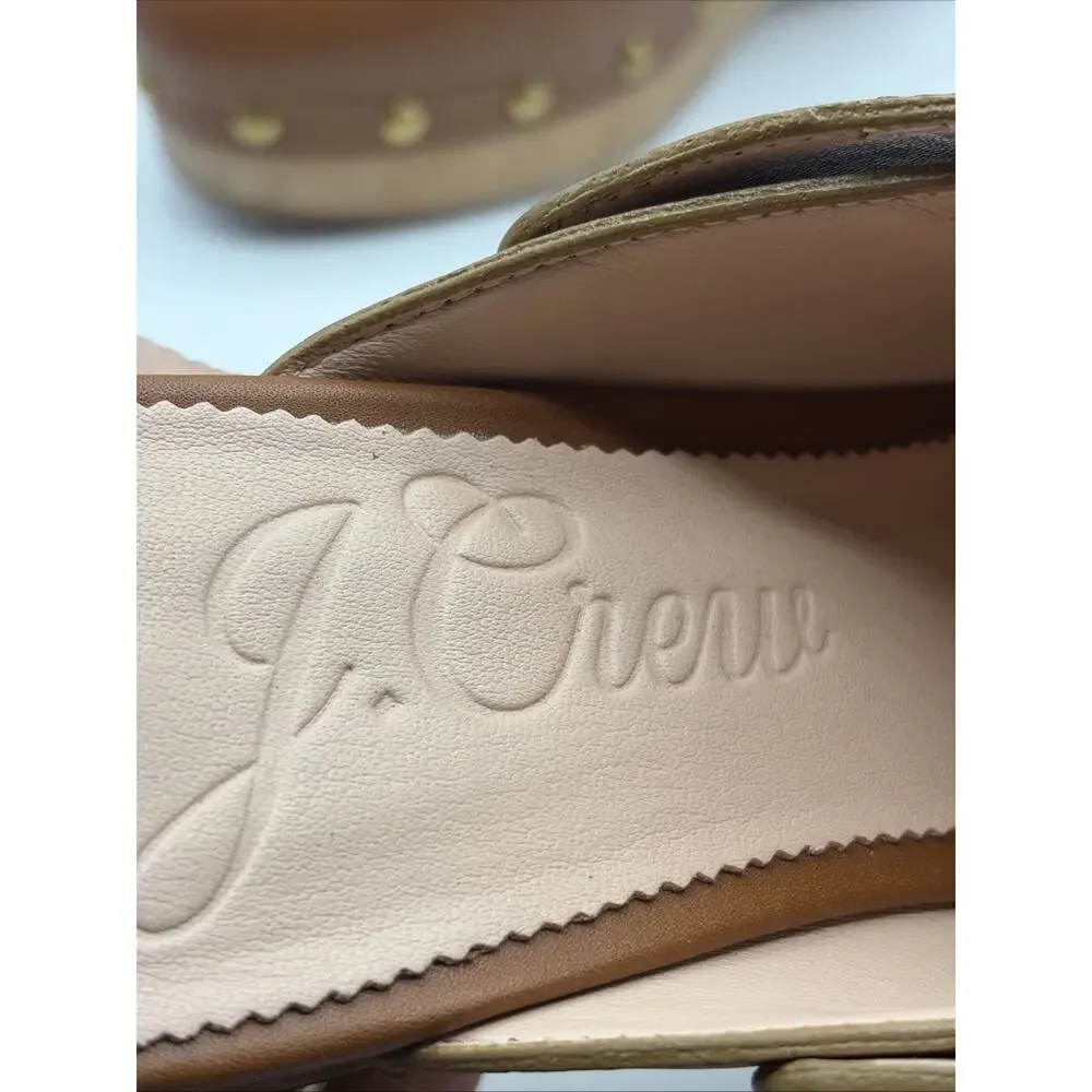 J.Crew Grace Convertible Leather Clogs Wooden Sole Studded Brown 7.5 Excellent